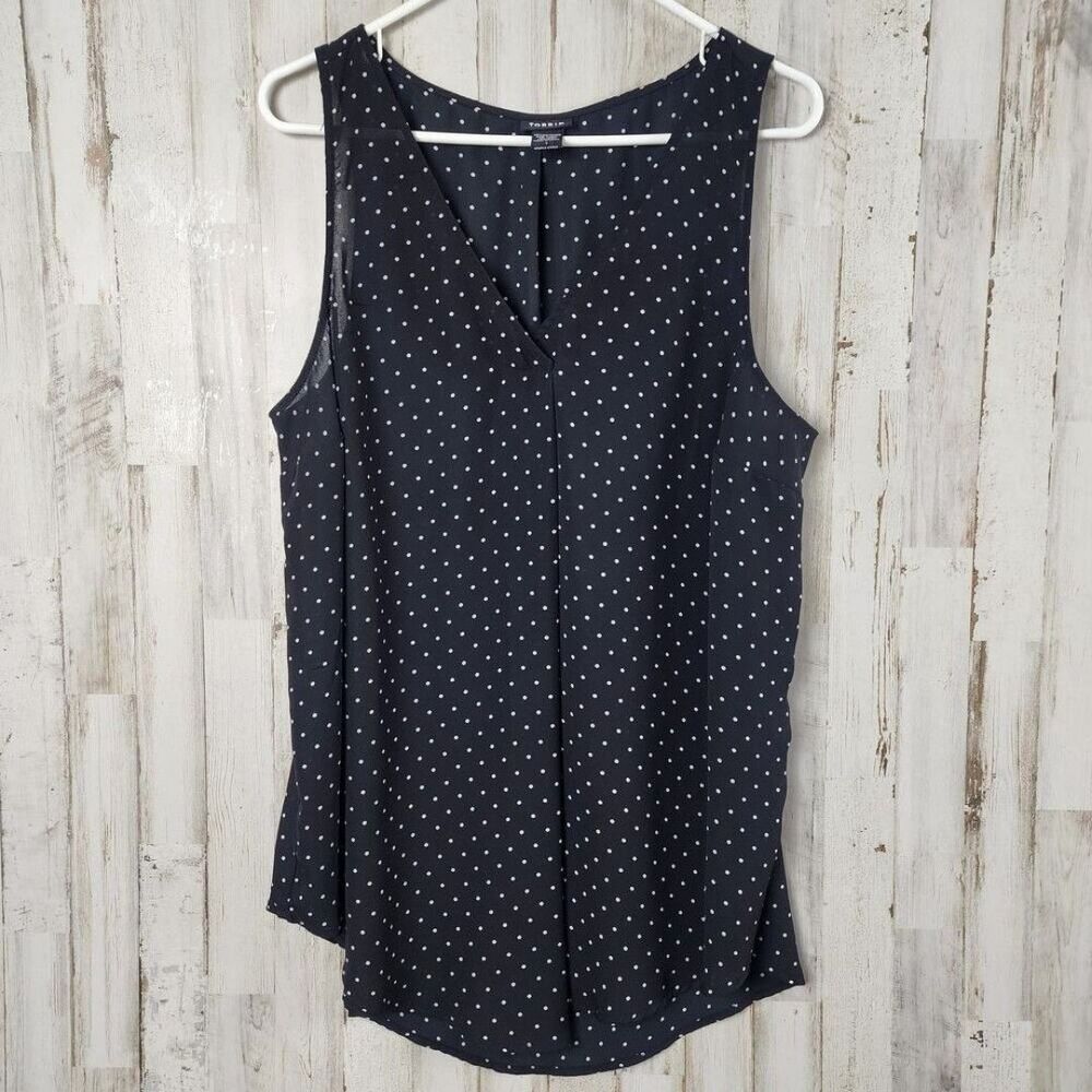 Talbots Georgette Tunic Tank Black Dots Size 1 1X 14-16